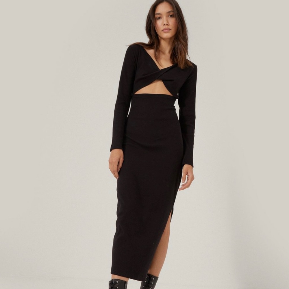 NWT Nasty gal ribbed twist front bodycon maxi dress - Picture 1 of 9